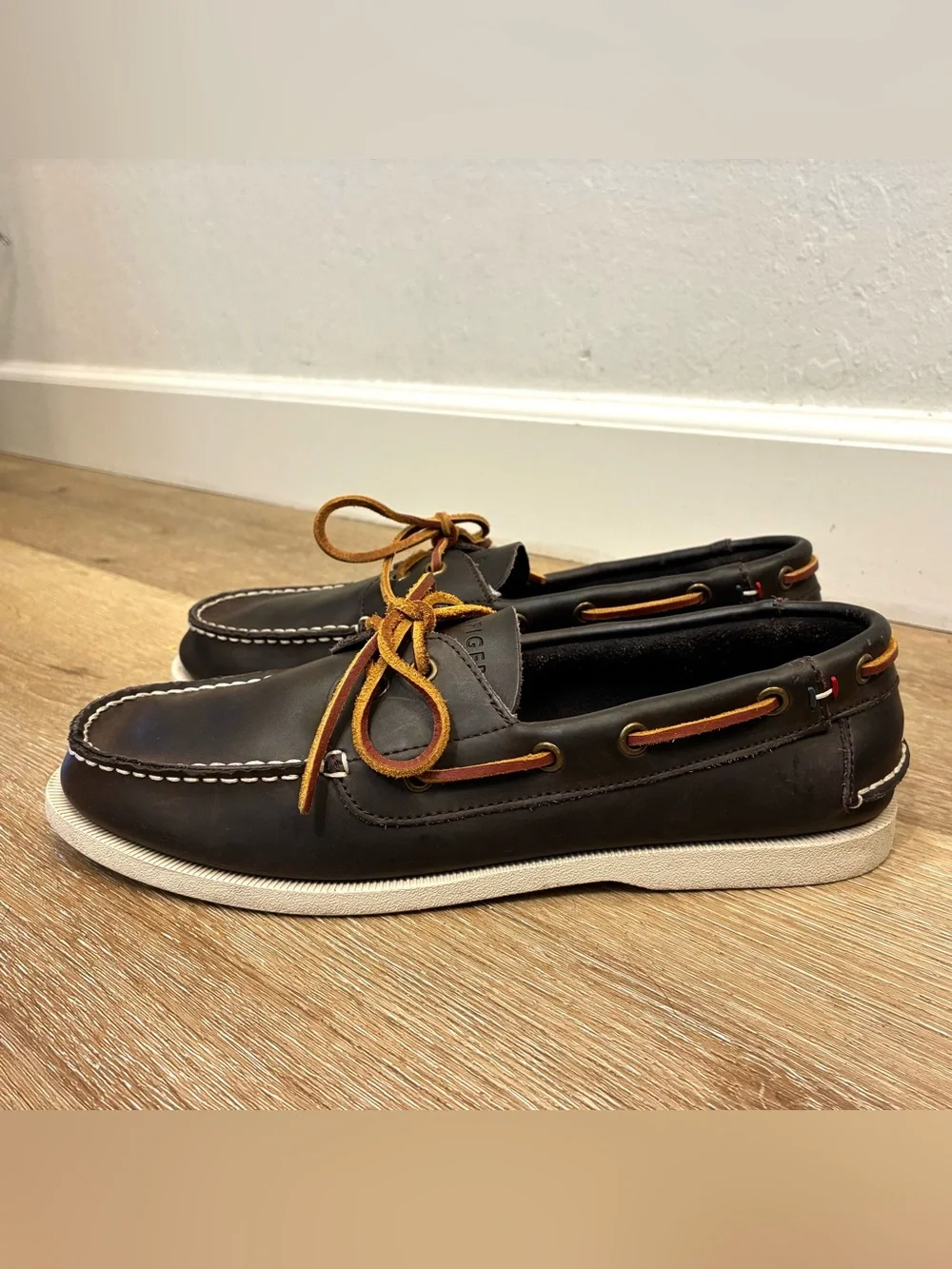Tommy Hilfiger Leather Boat Shoes Dark Brown Men’s Size US 9 EU 42